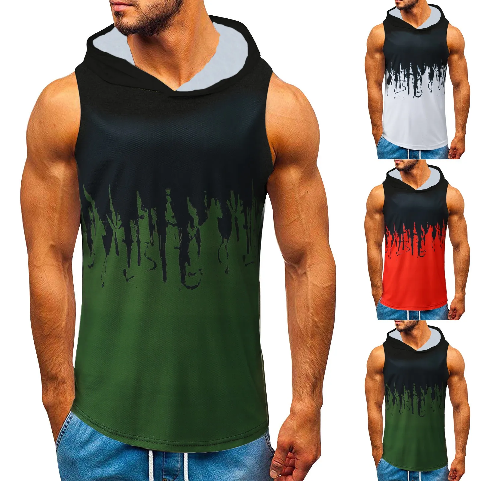 Fashion Sleeveless Gym Shirts Summer Tie dye Print Tank Top Men Fitness
