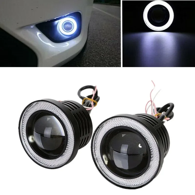 1PC 3.5인치 엔젤 아이즈 LED 안개등 자동차 SUV 범용 화이트 드라이빙 헤드 램프 12V
