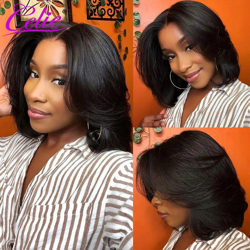 Celie Super Double Drawn Straight Bob Wig With Pop Layers 6&times;5 Wear Go Glueless Wig Short Human Hair
