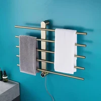 ที่อุ่นผ้าขนหนูสแตนเลสราวแขวนผ้าขนหนูทำความร้อนไฟฟ้าสีดำสำหรับห้องน้ำที่มีตัวควบคุมชั้นวางผ้าขนหนูไฟฟ้า 2