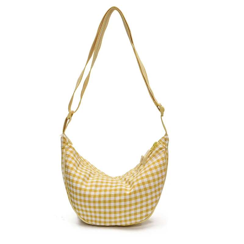 Checkered Nylon Crescent Hobos Shoulder Purse for Women Casual Crossbody Purse Lightweight Sling Bag with Adjustable Strap