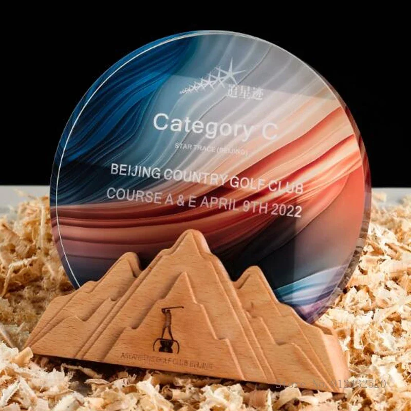 Customized Solid Wood Base Crystal Trophy, Honor Medal, Craft, Personality Can Becolor-printed, Excellent Staff, Home Decor, 1Pc