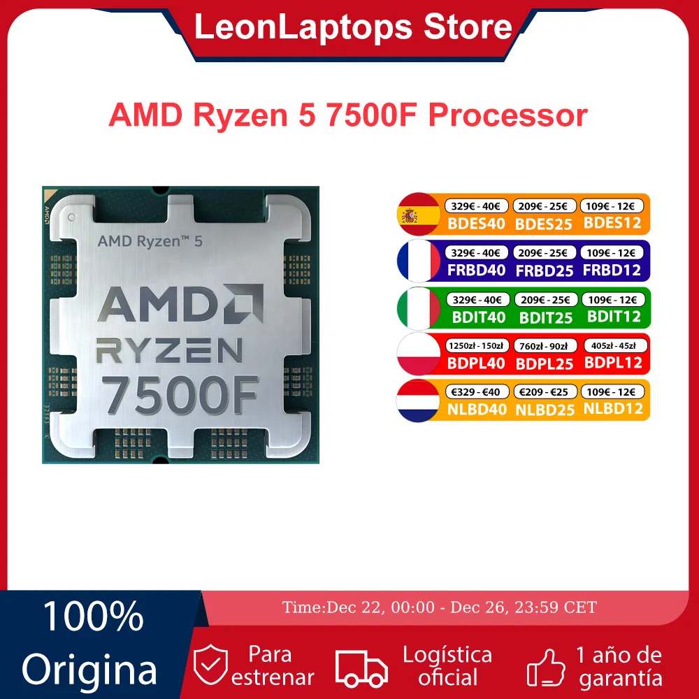 AMD-Processeur Ryzen 5 7500F, CPU R5 7500F, jusqu'à 5.0 GHz, 6 cœurs, 12 fils, 32 Mo, cache de jeu, prise AM5 DDR5, 5200MHz, ordinateur de bureau, joueur
