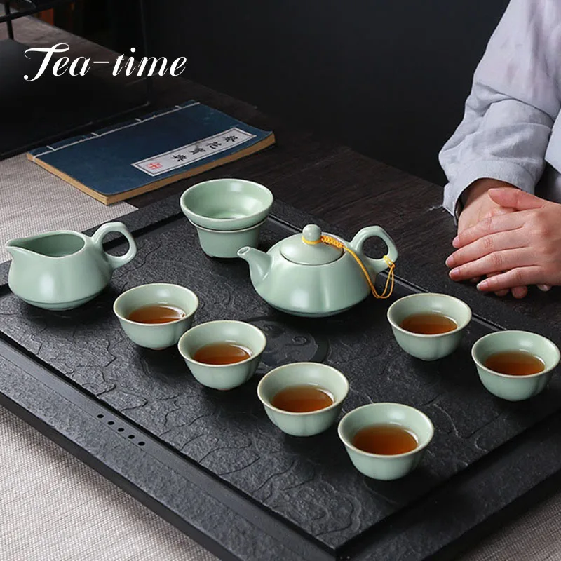 Chinese Kung Fu Travel Tea Set Ceramic Ru Kiln Teapot Teacup Gaiwan Porcelain Teaset Kettles Teaware Sets Drinkware Tea Ceremony