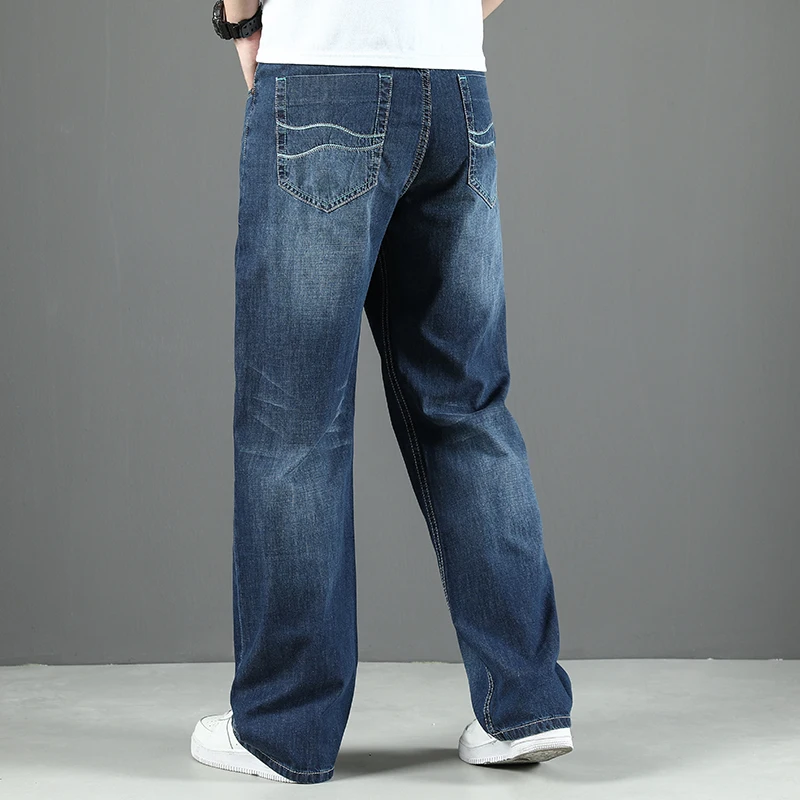 100% Cotton Men's Summer Thin Jeans Classic Straight Baggy Denim Pants Brand Comfortable Casual Trousers Plus Size 42 44 46 48 4