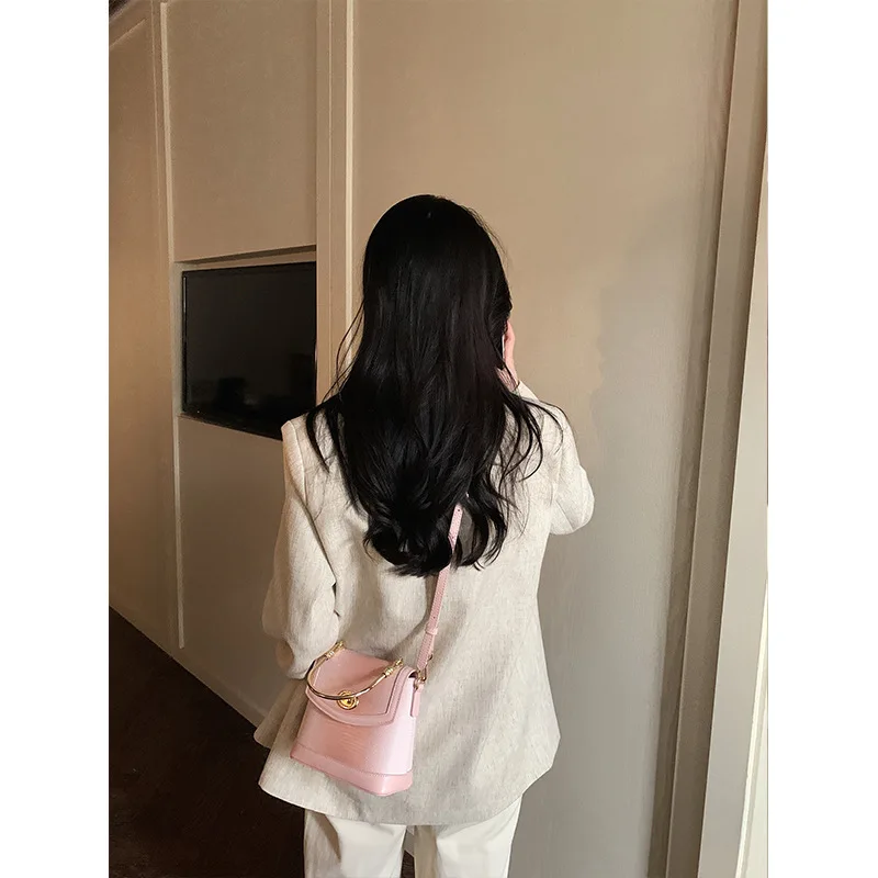 Jenny&Dave New Bags French Pink Gradient Texture Retro Messenger Bag Women Fashion Ladies Commuter Handbag