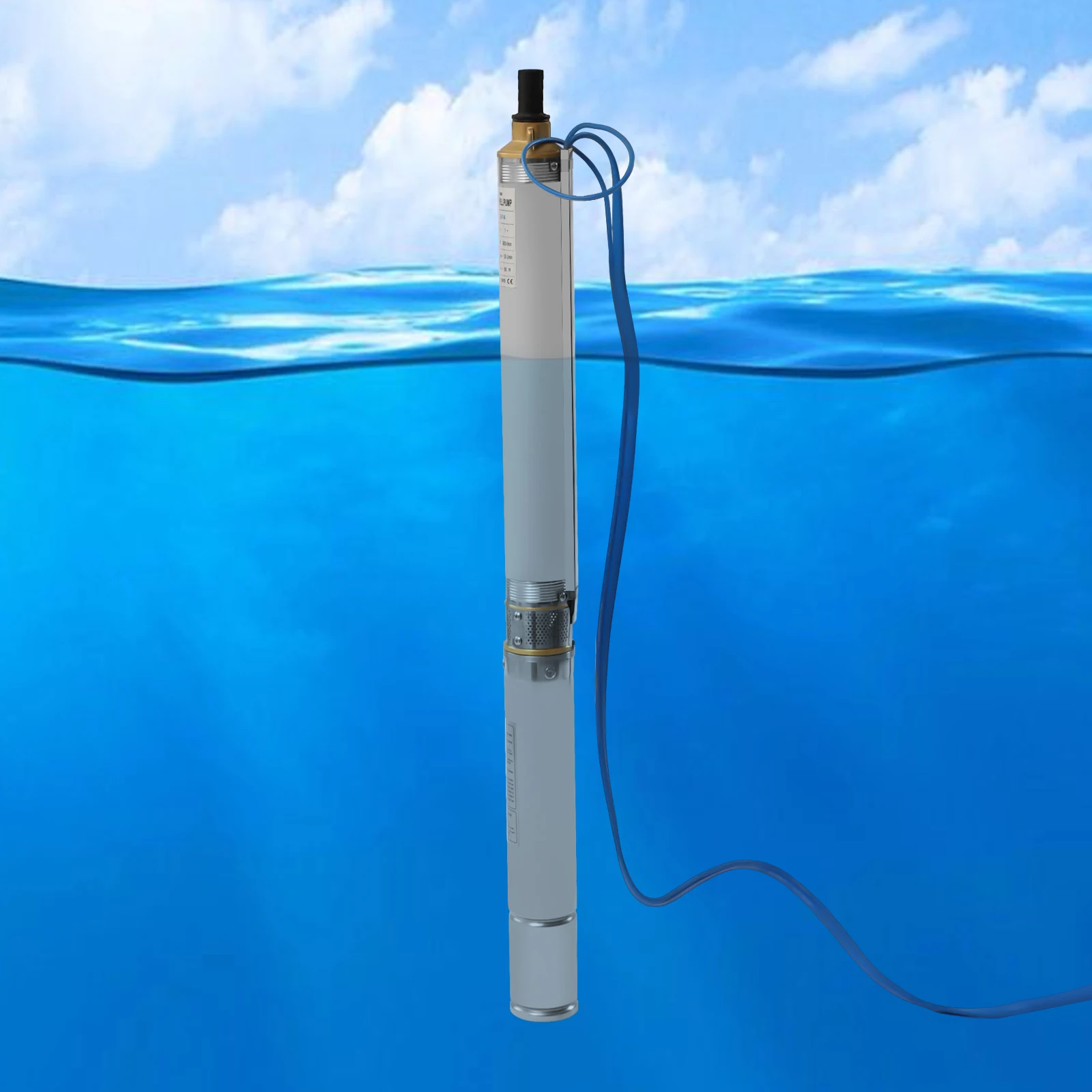 Well Pump 3" OD Pipe Deep Well Submersible Pump Stainless Steel Water w/Control Box 110V/60HZ 0.55KW 0.75HP 95ft