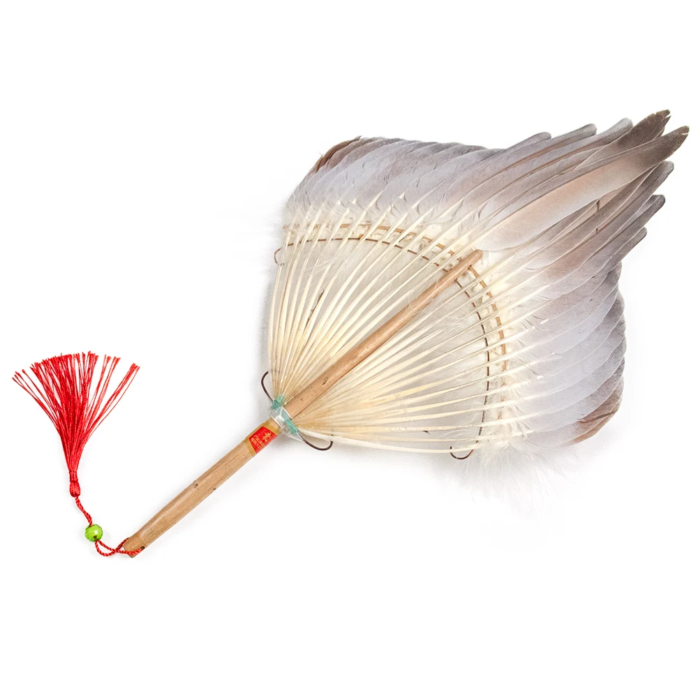 

Chinese Style Zhuge Liang Fan Natural Pearl pigeon Feathers Hand Fans Personalized Bamboo Fan for Retro Party Dance Decoration