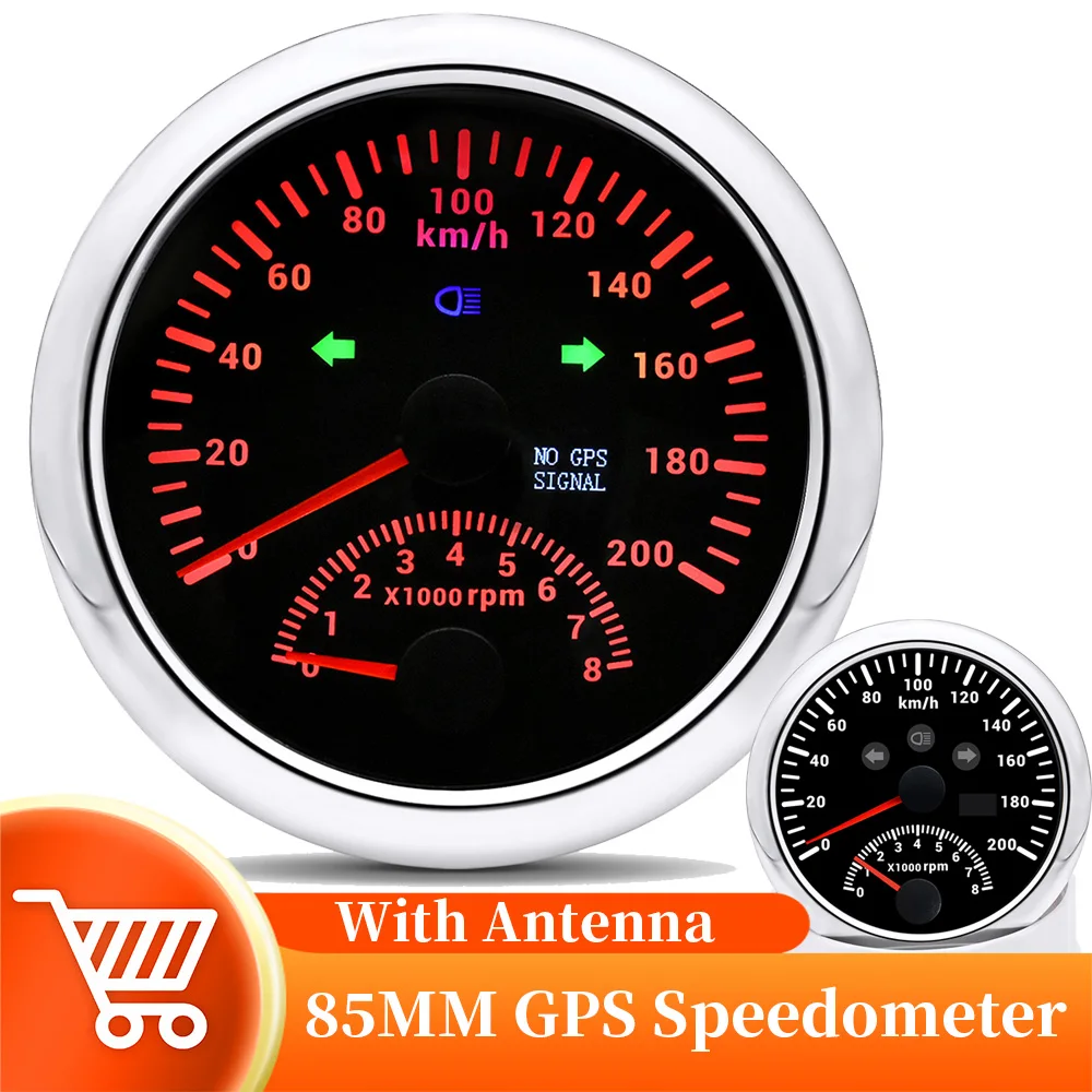 85mm GPS Speedometer With Tachometer 200KM/H 120KM/H Universal Car Truck Boat Speed Meter 85MM Holder Sensor For Car Boat 9-32V