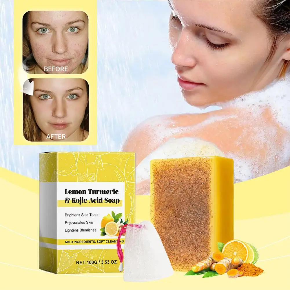 Lemon Turmeric Kojic Acid Soap Hand Made Turmeric Soap Lightening Organic Natural Care Soap Body Cleaning Beauty Whitening R5F9 3
