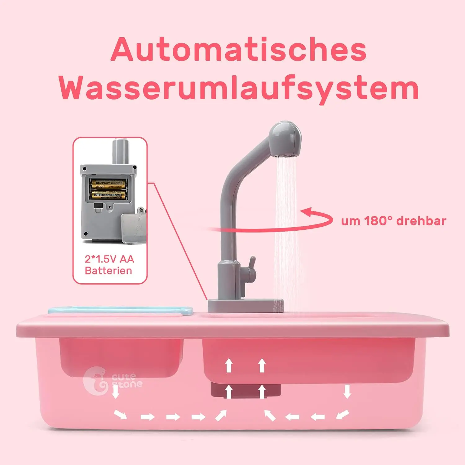 Cute Stone Sink Toy ， Upgraded Faucet, Kitchen Playset, Pool Floats, Kids Dishwasher Roleplay. 4