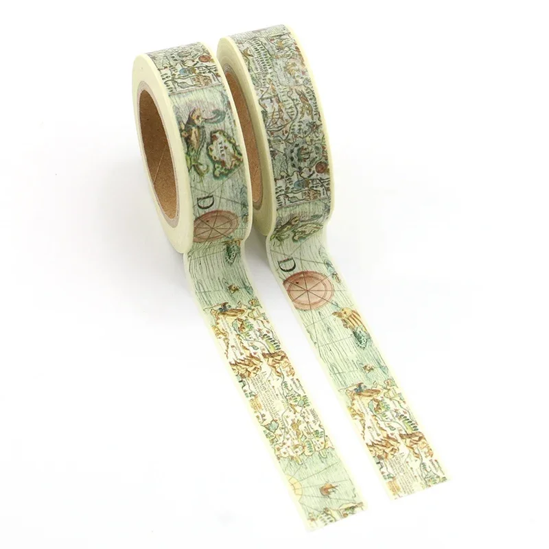 1PC 10M Decorative Retro World Map Washi Tape Paper for Planner Scrapbook Journaling Adhesive Tape 15mmx10m School Supply 4