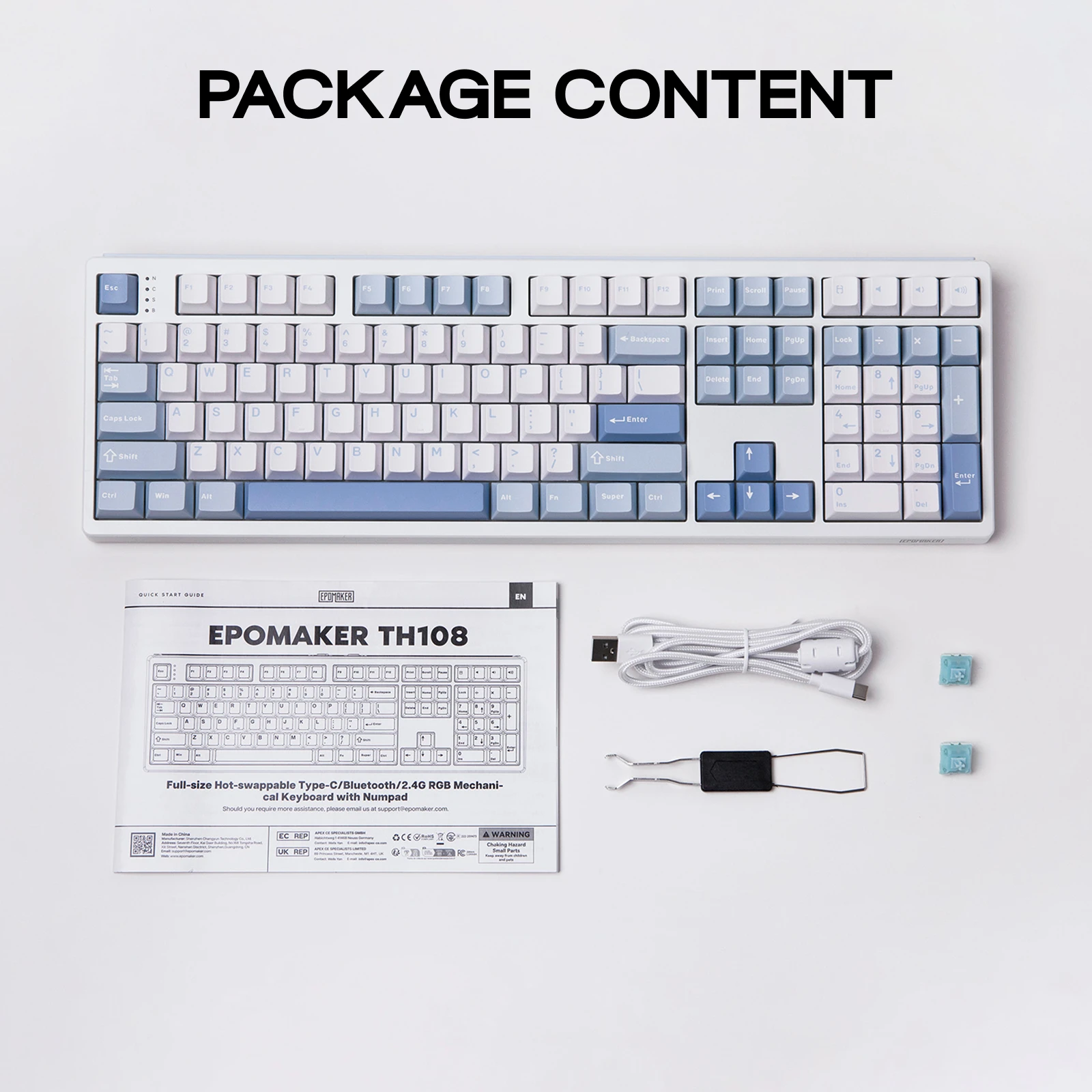 EPOMAKER TH108 100% Full Size Hot-Swap Gasket-Mounted Wired