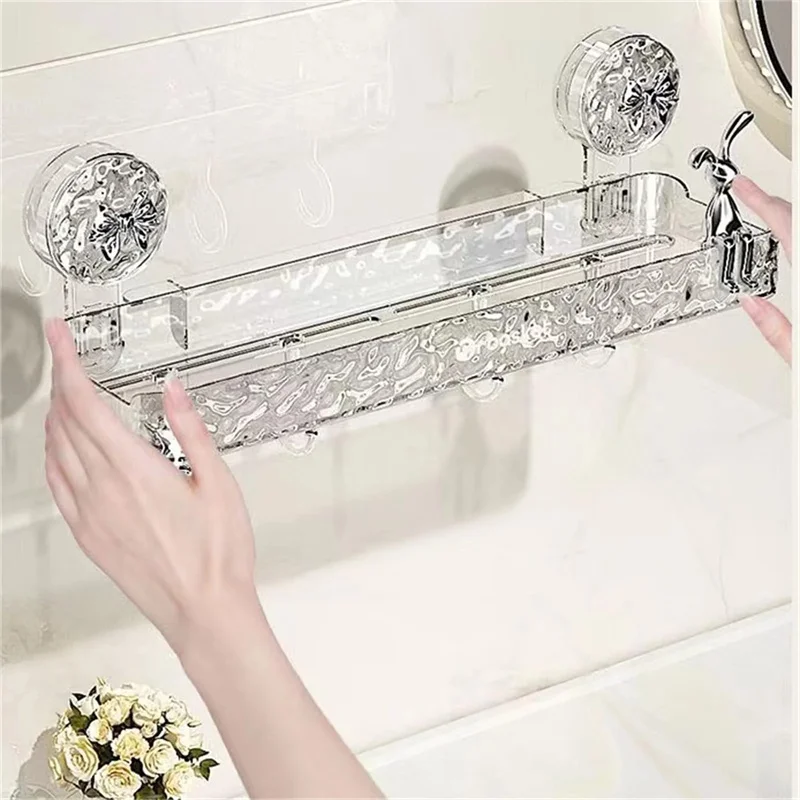Water Ripple Suction Cup Storage Rack Movable Bathroom Punch-free Storage Holder Light Luxury Style Shower Storage Organizer