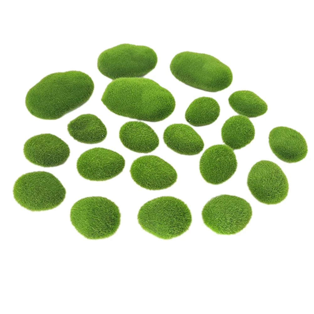 8-30Pcs Artificial Rocks With Moss Green Fake Moss Pebbles Stone For Patio Aisle Gardens Floral Arrangements Decorations