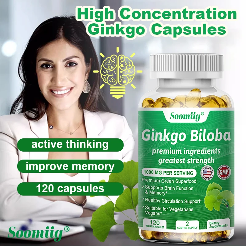 Soomiig Ginkgo Biloba Universal Brain Health Dietary Supplement, 1000 Mg, 120 Veggie Capsules-Improves Memory, Concentration