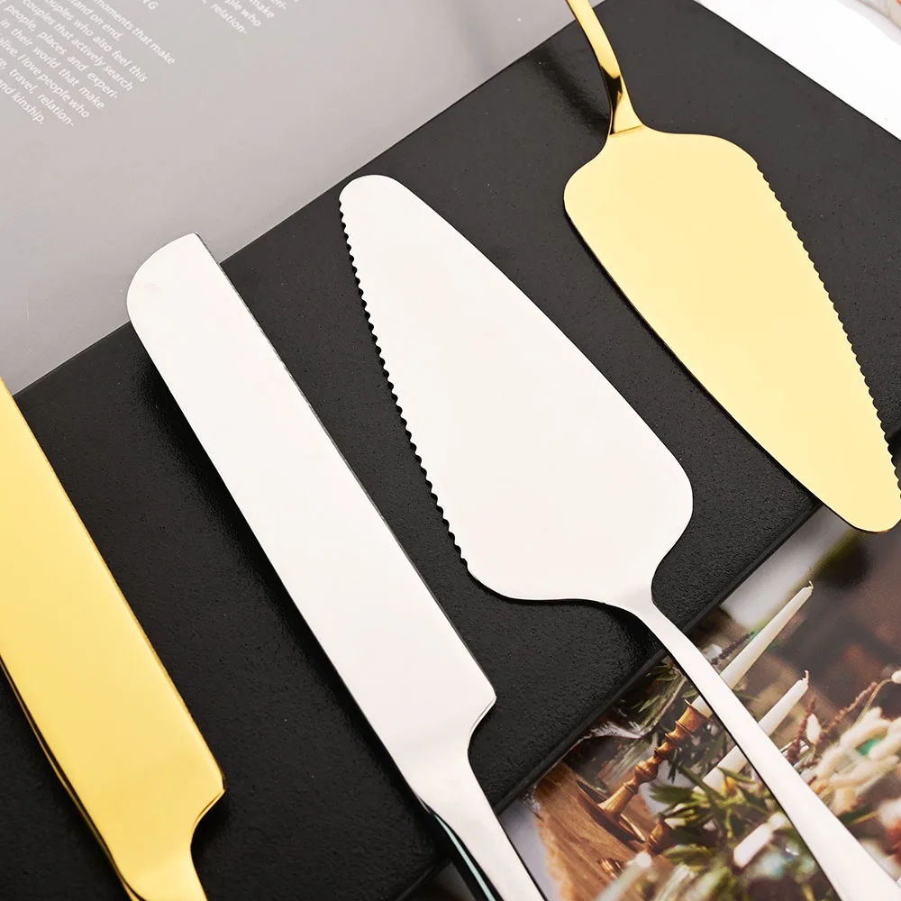 Description Picture 6 of item2Pcs Gold Cutlery Set Stainless Steel Cake Knife Long Handle Shovel Cake Pizza Dessert Kitchen Tool Sliverware Tableware Sets