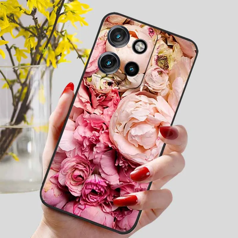 Cartoon Flowers Printed Silicon TPU Case - Soft Black Bumpers