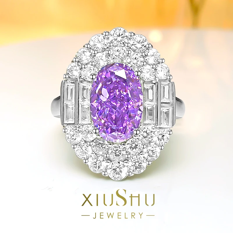 

Fashion Colorful Diamond 925 Sterling Silver Egg Ring Inlaid with High Carbon Diamond Temperament, Versatile and Retro Women