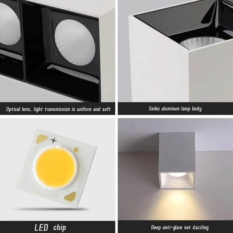 Square Surface Dimmable LED COB Downlight spotlight 7W10W 15W 18W AC110V 220V indoor lighting No opening LED Ceiling Spot lights led downlight recessed ceiling spotlight