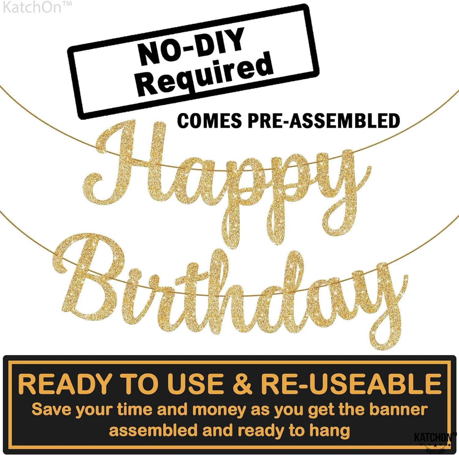 Golden Happy Birthday Banner Pre-Strung 4 Feet No DIY Birthday Party Decor Gold Happy Sign for Girls Women birthday streamers,birthday banner,party decorations