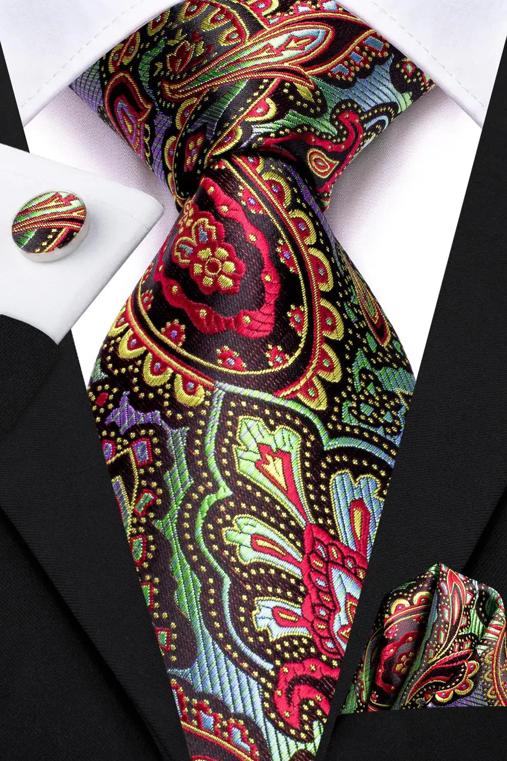 Rot Grün Paisley Seide Hochzeit Krawatte Für Männer Einstecktuch Manschettenknopf Geschenk Männer Krawatte Mode Business Party Dropship Hallo-krawatte Designer – Detail 8