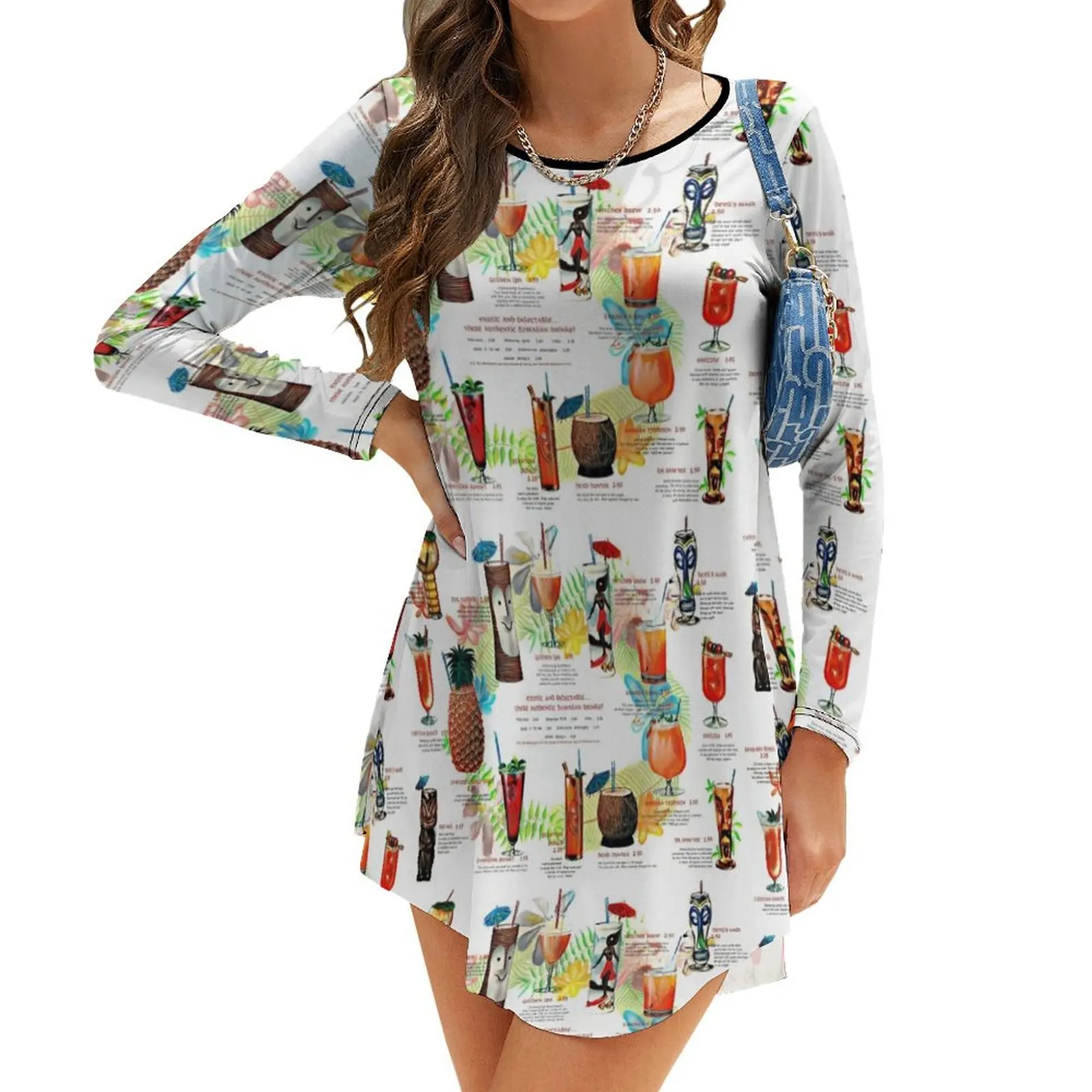 

Vintage Tropical Beverage Menu Long-Sleeve Dress Dresses gala dress for woman