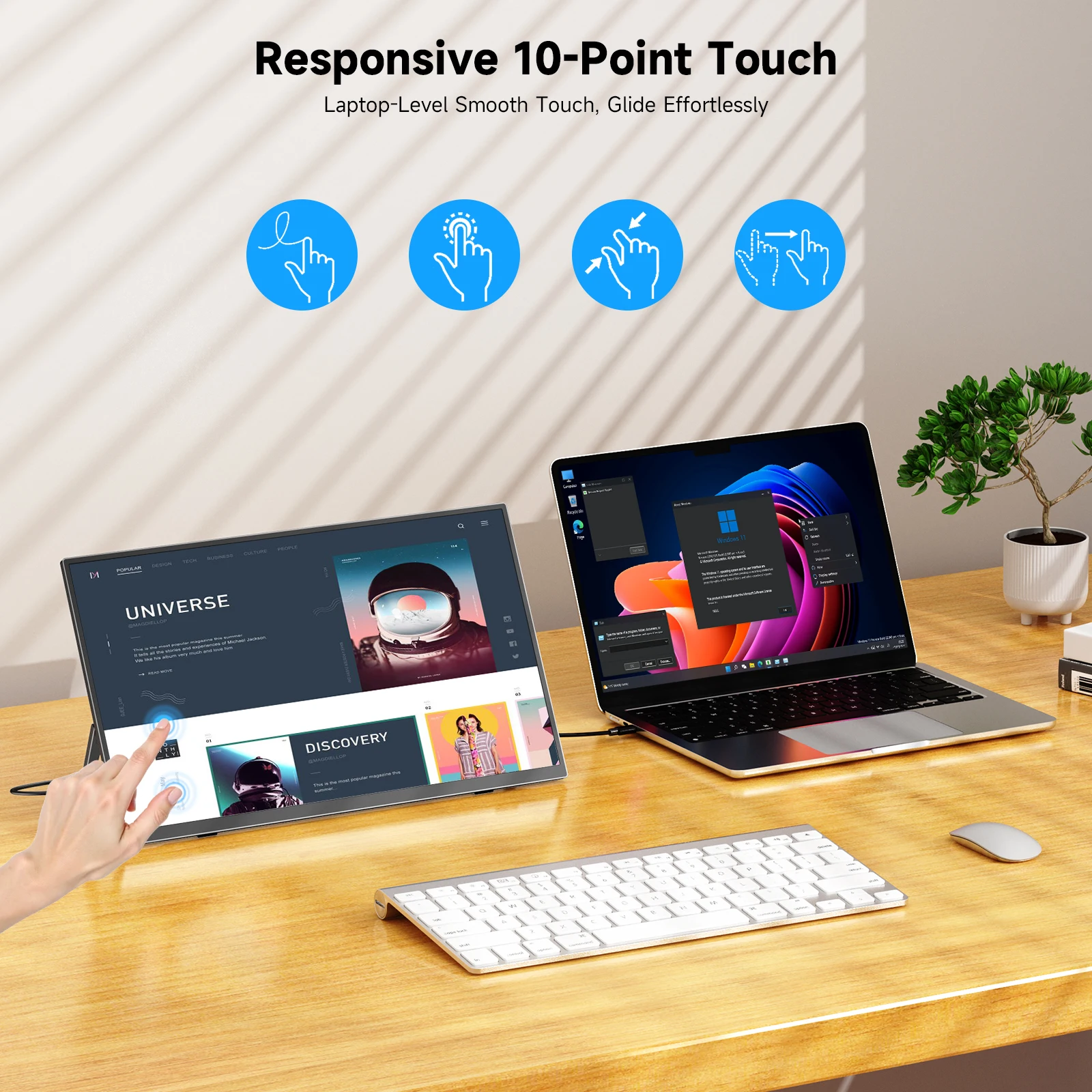 UPERFECT 터치 건전지 휴대용 감시자 8000mAh 15.6 USB-C & 소형 HDMI VESA 여행을 가진 1080P 100%sRGB FHD 노트북 윈도우 맥 안드로이드 아이오스를 위한 두 번째 스크