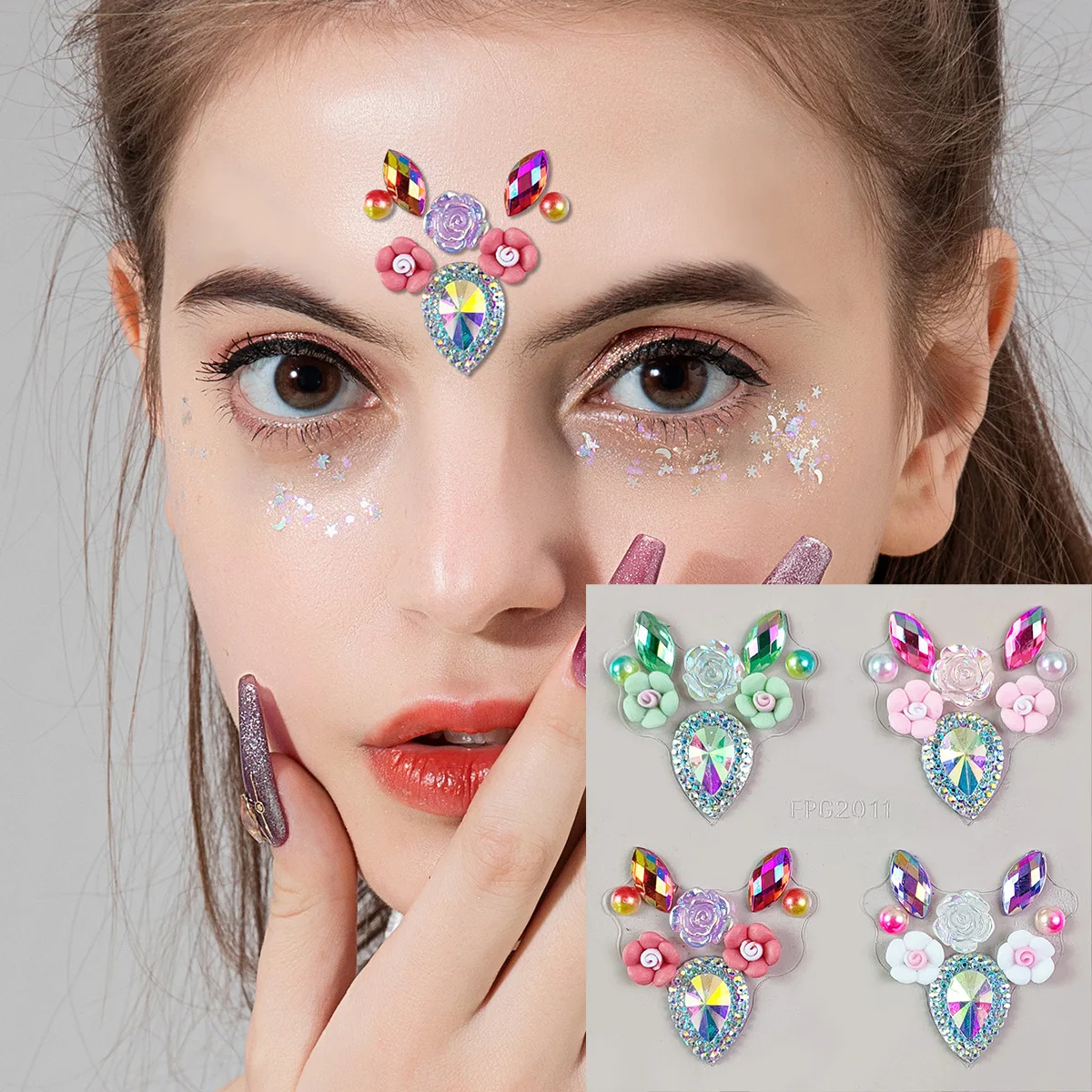 

3D Crystal Face Sticker Multicolor Glitter Drill Body Art Beauty Stage Makeup Forehead Rhinestone Shiny Temporary Tattoo Sticker