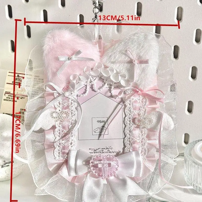 Süßer Plüsch-Fotokartenhalter mit Spitze, Anime-Lolita-Idol-Fotohülle mit Schleifenanhänger, Taschenzubehör – Detail 7