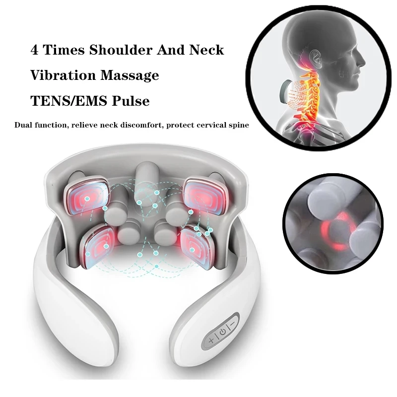 Four head cervical vibration massager neck kneading neck neck instrument  intelligent electromagnetic pulse neck massager - AliExpress