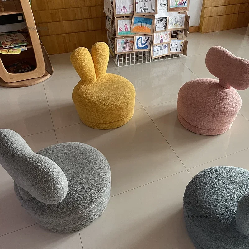 Rotatable Children's Sofas Cute Single Seat Mini Reading Leisure Backrest Low Chairs Designer Lambswool Children's Small Sofa BB