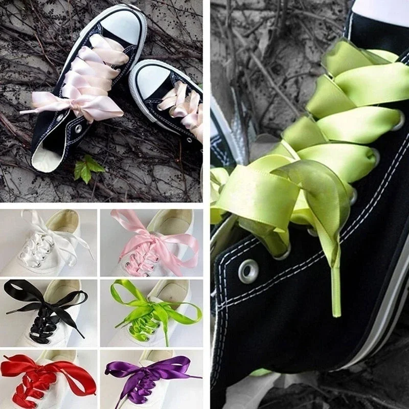 1Pairs Fashion 100CM Flat Silk Ribbon Shoelaces Shoe Laces Sneaker Sport Shoes Lace Shoelaces Shoe Laces Shoe Accessories