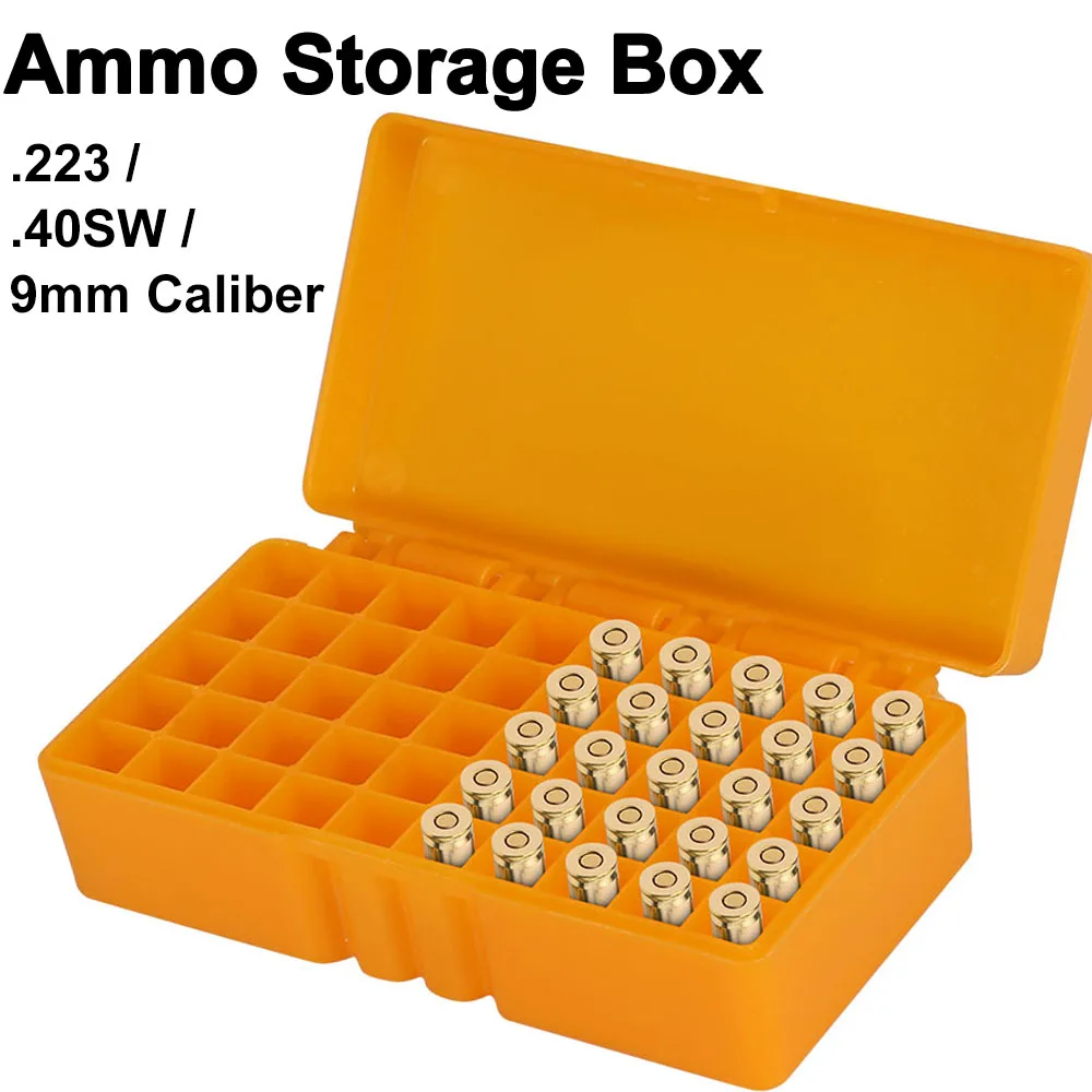 50/100 Rounds Ammo Box 9mm .223 .38 Caliber Flip-Top Ammunition Box for Rifle Pistol Bullet Storage Case Can Hinge-Top Design