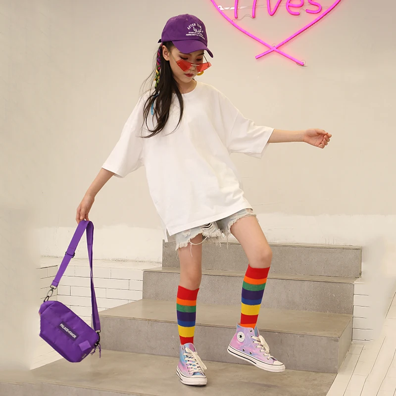 Girls Long Tube Socks Spring Autumn Color Korean Version Striped Children Pile Socks Rainbow Baby Over Knee children socks children tights