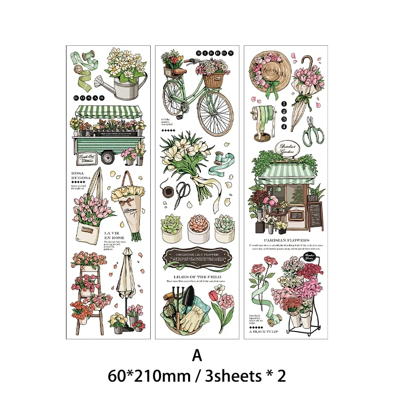 Journamm 6 개/갑 Ins 여행 테마 공예 스티커 PET 재료 DIY 컷 콜라주 정크 저널 스크랩북 용품 장식 스티커