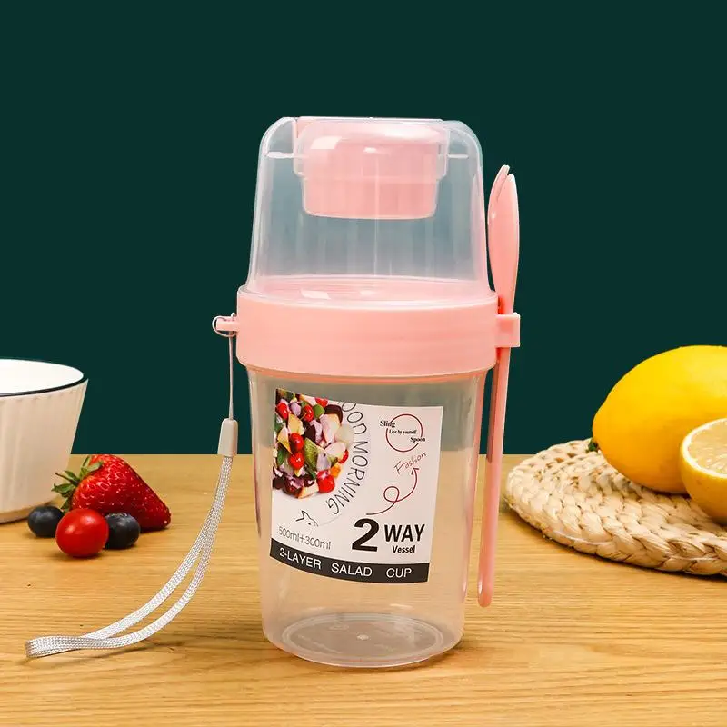 Salad Cup Portable Double-layer Oatmeal Yogurt Nut Fat-reduced Vegetable Fruit Box With Lid Spoon Breakfast Lunch Box