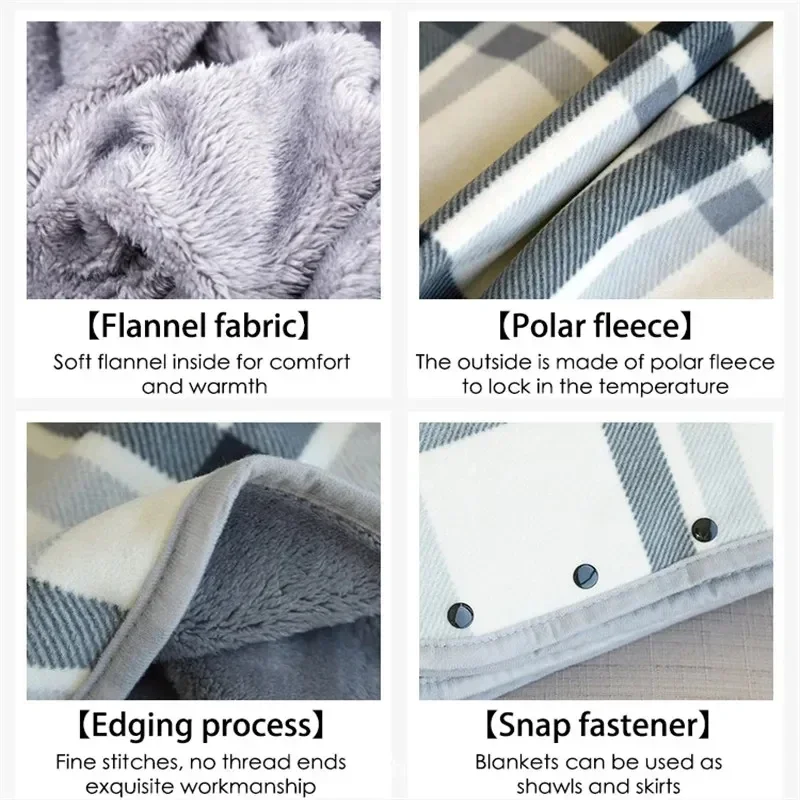 Cozy Plaid Wearable Blanket - Soft Fleece Shawl for Adults, Office, Travel & Home