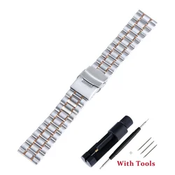 Premium Stainless Steel Watch Strap with Universal Metal Folding Buckle - 18mm (Silver Rose Gold)