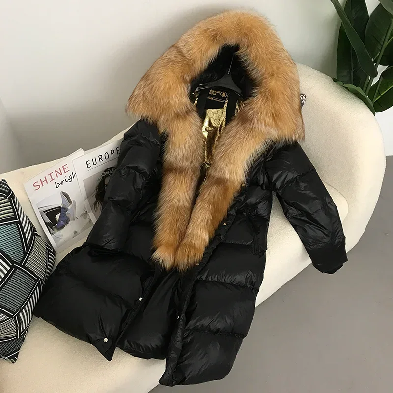 

2023 New Real Fox Fur Raccoon Fur Collar Hooded Winter Jacket Women Thick Warm Duck Down Long Streetwear Outerwear Detachable