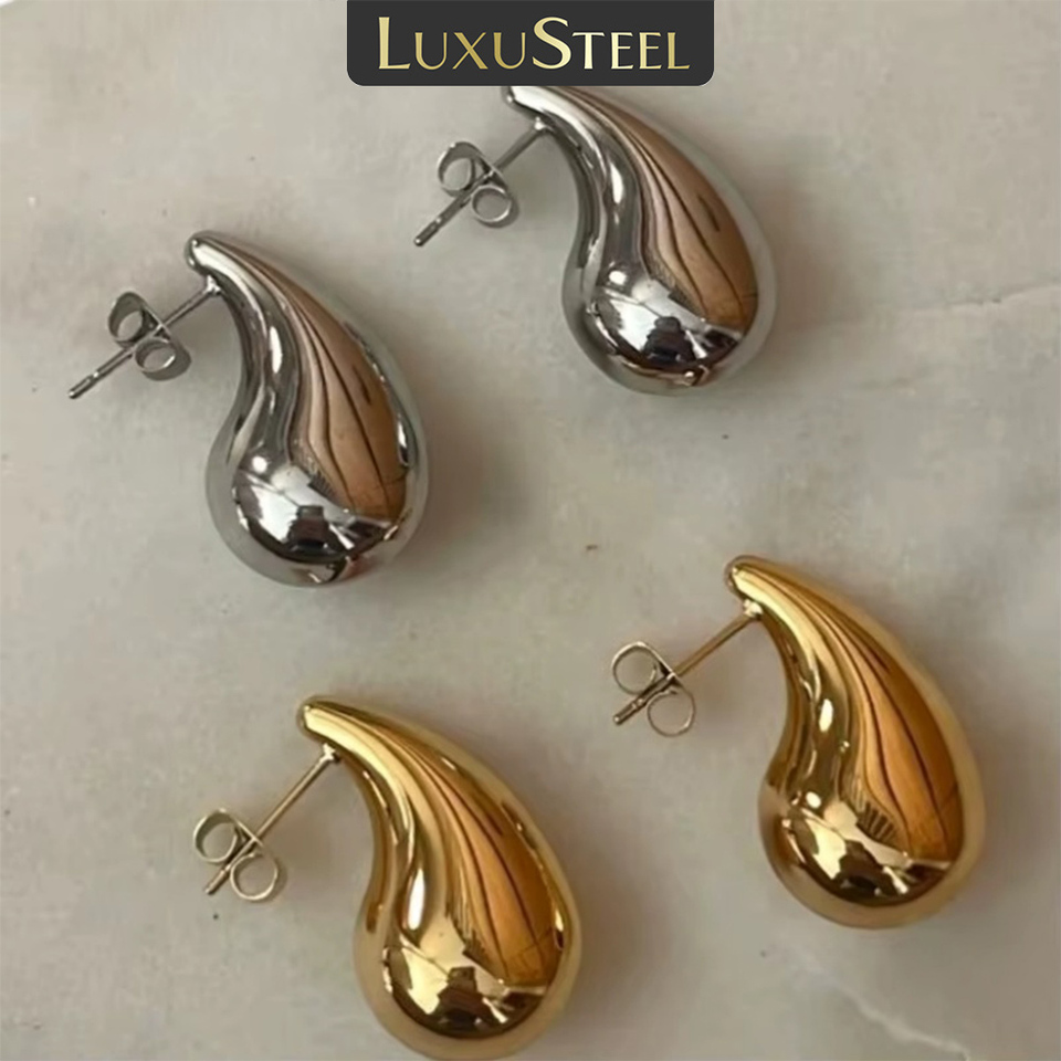 LUXUSTEEL Water Droplet Shaped Earrings Minimalist Stainless Steel Hoop Earrrings for Women Earring Girls Party Jewelry Gifts