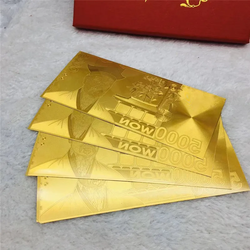 4 pcs Korea Gold Banknote 1000-50,000 KRW Banknote in 24k Gold For Collection commemorative banknotes gold plated banknote