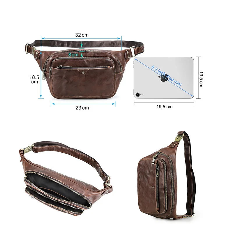 OYIXINGER Genuine Leather Fanny Packs For Men Waist Pack Men's Belt Bag 2024 Luxury Designer Phone Bags Male Crossbody Chest Bag