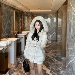 Women 2024 Winter Fashion Long White Duck Down Jacket Female Real Big Fox Fur Down Coats Ladies Slim Warm Hooded Outerwear Q795