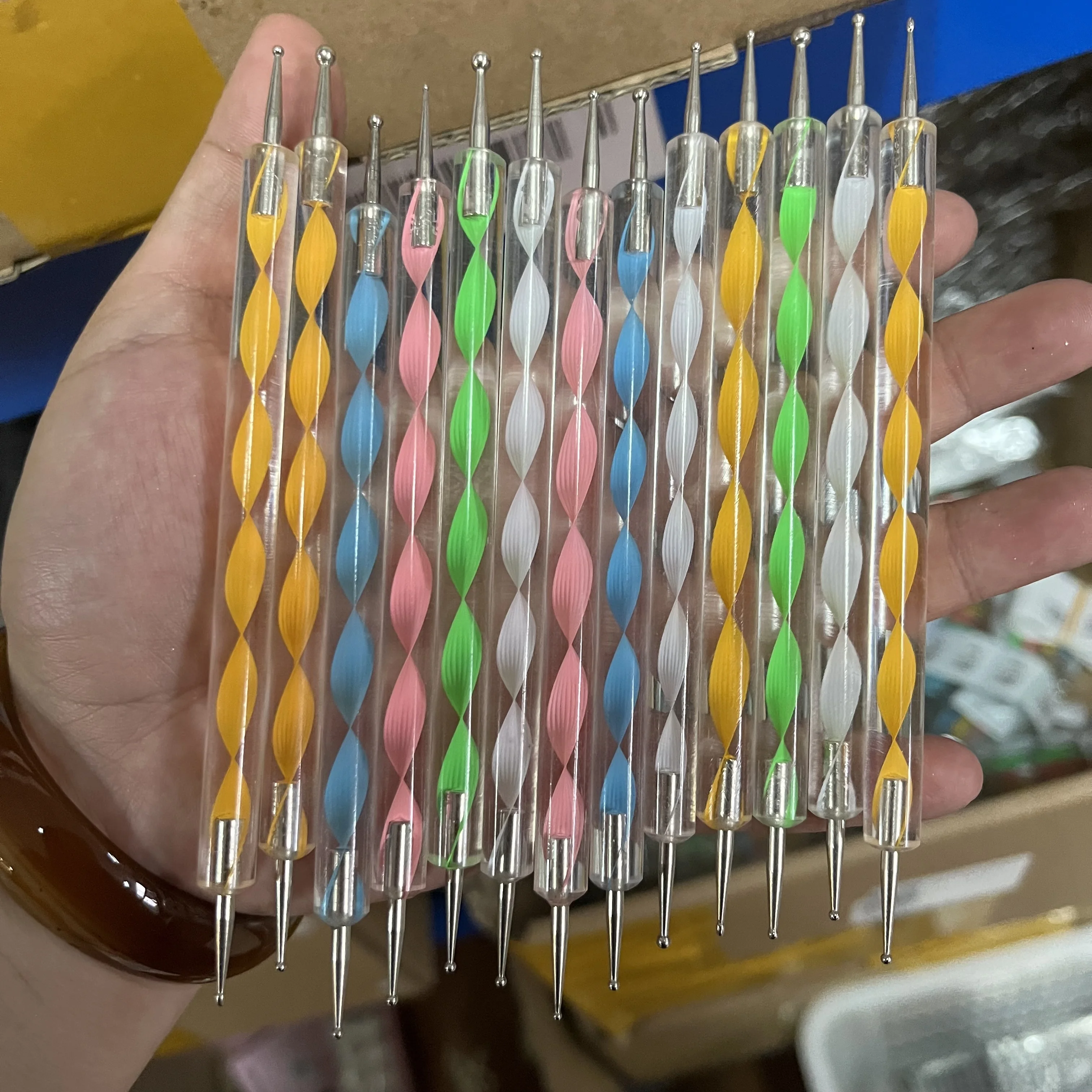 5Pcs/Set Dotting Tools Set for Nail Art, Rhinestones Gems Picking Pen, Crystal Beads Handle Dual-ended Drawing Painting Tools *#