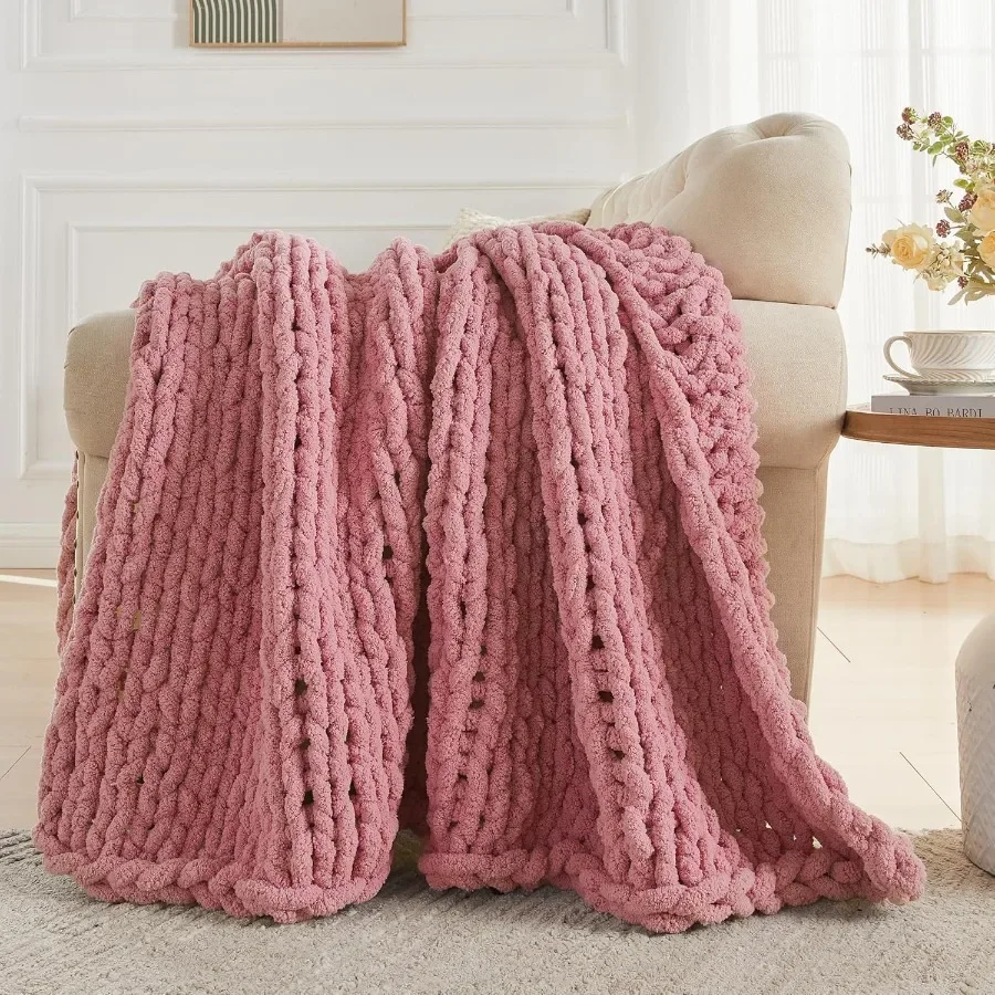 Chunky Knit Throw Blanket 60 X 80 Twin Size 100 Hand Made Large Chenille Loop Yarn Soft Fluffy Throws for Couch Sofa Bed Big Cr