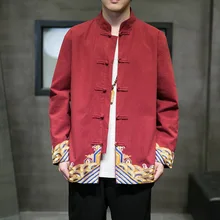 

Plus Size M-5XL Men Shirts Tang Suit Cotton Lucky Cloud Mandarin Collar Hanfu Spring Autumn New Casual Loose Coat Home Clothes