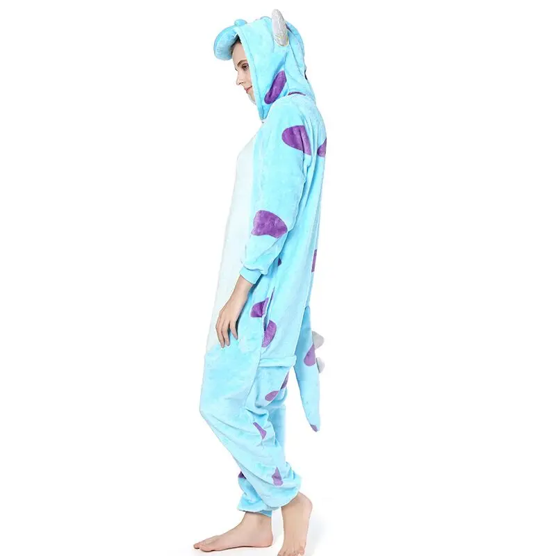 New Blue Cartoon Animal  One-piece Pajamas for Adult Couples Parent-child Toilet Flannel Casual Loungewear performance Nightwear