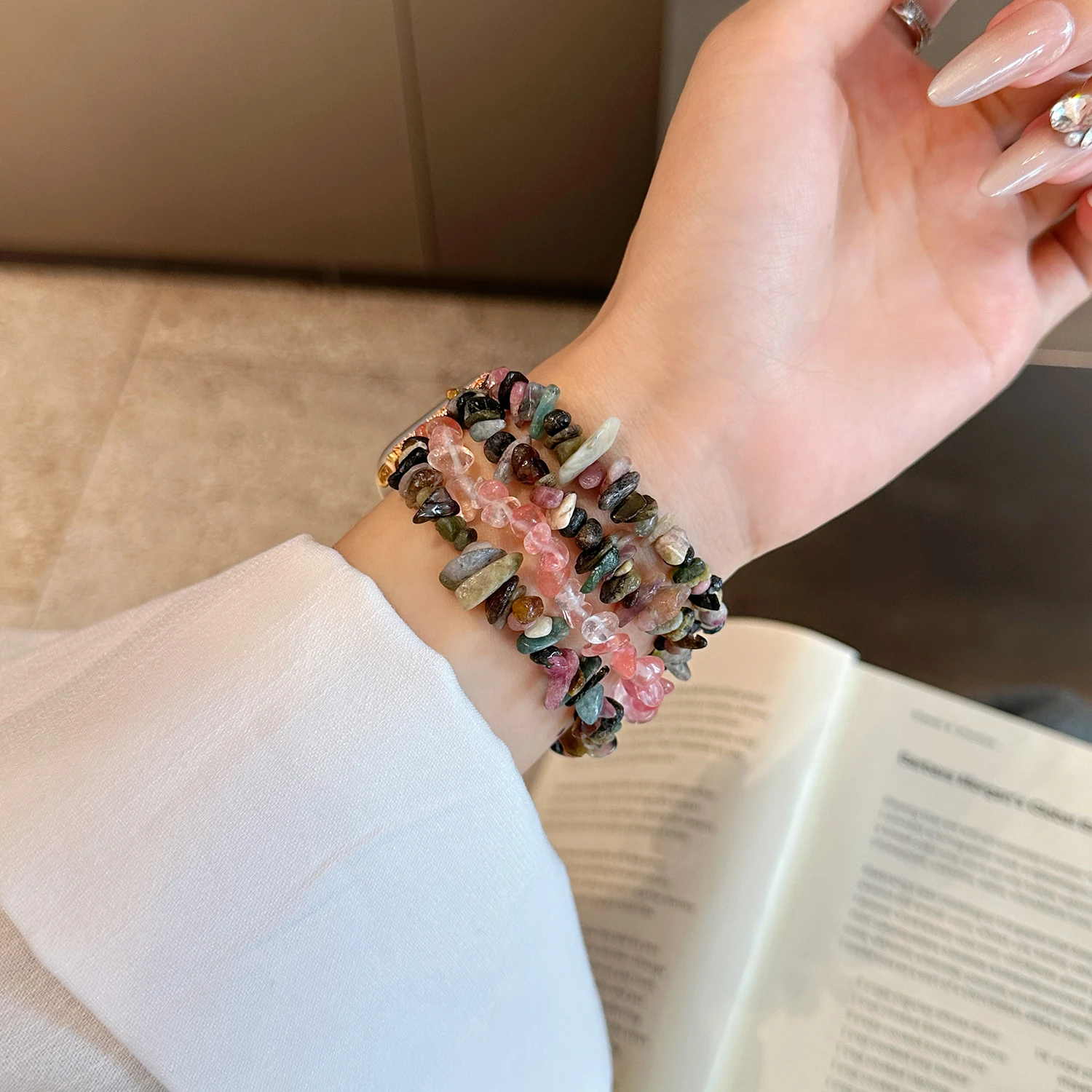 2025 Sommer-Kristallstein-Armband für Apple Watch 46/45/44/42/41/40/38 Ultra unregelmäßiges Rohsteinarmband für iwatch 10 9 8 7 6 5 4 – Detail 8