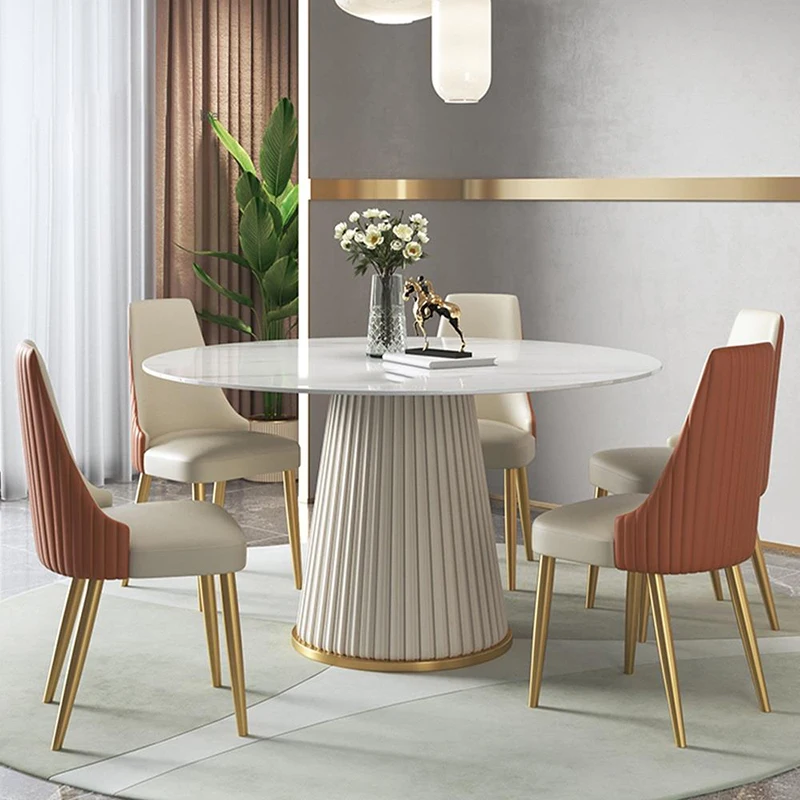 

Modern Simple Light Luxury High-End Marble Rock Slab Round Kitchen Table Household Dining Table Chair Combination Hot Sale
